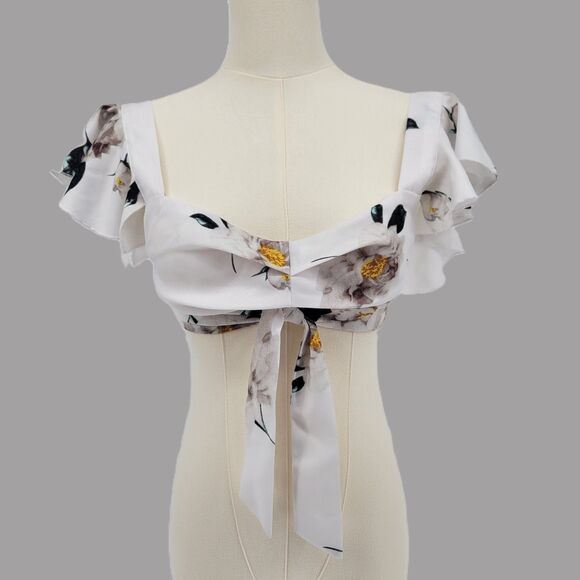 L'ATISTE by Amy off the shoulder white floral crop top size small - Picture 1 of 5